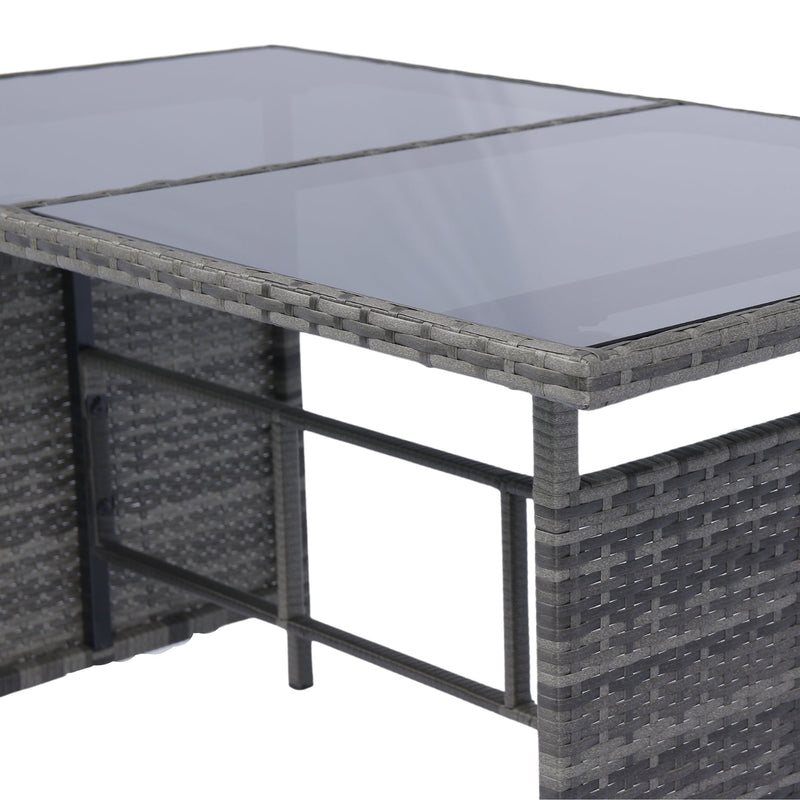 6 Piece Patio Wicker Sectional Set Patio Backyard Conversation Set Grey Wicker + Dark Grey Cushion