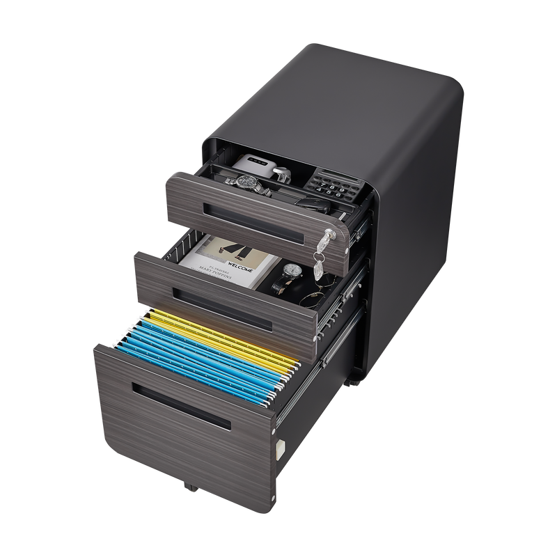 3 Drawer Mobile File Cabinet Under Desk Office,Simple Style Versatile Storage Cabinet for Legal/Letter/A4 Files, 5 Wheel Design Anti-Tilting Cold Rolled Steel Waterproof Moisture-Proof Black