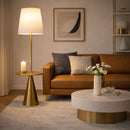 Celestial - Modern Floor Lamp With Accent Table With Large Shade - Gold / White by HouseOfZazla