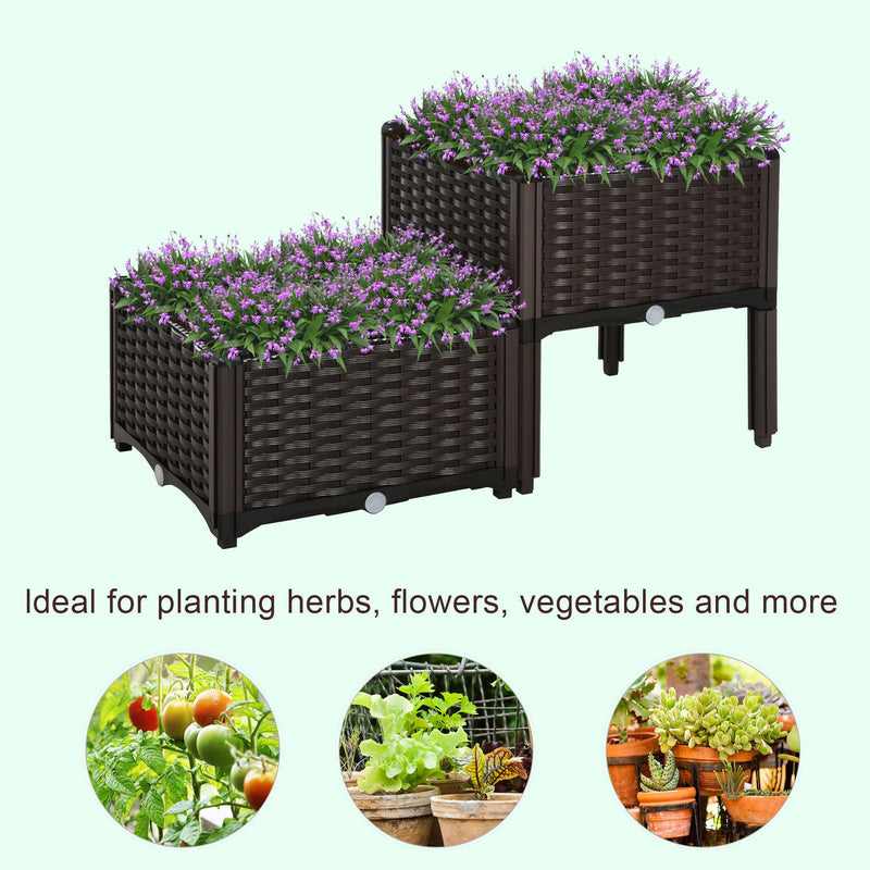 2 Piece Raised Garden Bed with Legs, Self-Watering Planter Box Raised Bed to Grow Flowers, Herbs & Vegetables, Gray