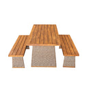 Outdoor 3 Piece Acacia Wood Dining Set with Handwoven Rattan Legs by HouseOfZazla