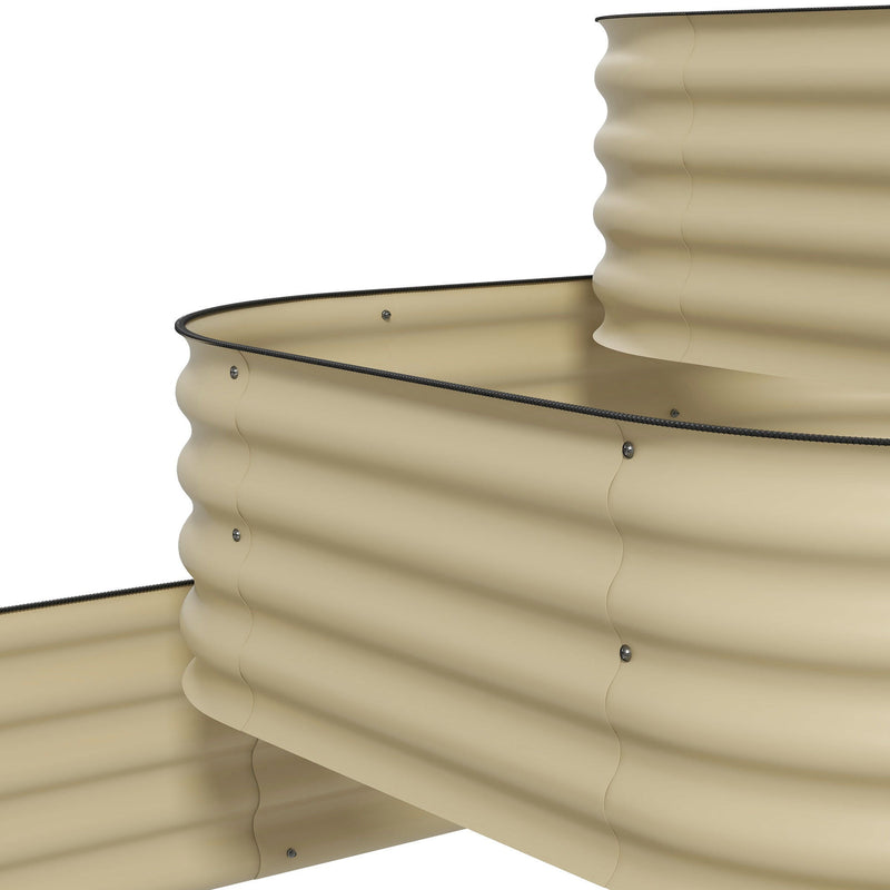 3-Tier Galvanized Steel Raised Garden Bed Kit, 62.25" x 43" x 32.25", 3 Combining Planter Boxes with Rubber Strip Edging, Open Bottom for Backyard, Garden, Patio, Cream White