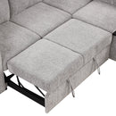 83.8" Reversible Sectional Pull-Out Sofa Bed L-Shaped Corner Sofa Couch with Storage Chaise, USB Ports, Power Sockets, Cup Holder for Living Room, Bedroom, Study,Light Gray