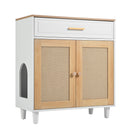 Pet Friendly Furniture Style Cat Litter Box House With Sisal Scratching Door And Charging Socket - Beige / White by HouseOfZazla