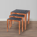 Alba 22 Inch 3 Piece Nesting Table Set, Laser Cut Metal, Black, Brown