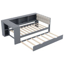 Upholstered Headboard Platform Bed With Storage Shelves, Trundle, Charging Station