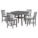 5-Piece Counter Height Dining Table Set in 2 Table Sizes with 4 Folding Leaves and 4 Upholstered Chairs for Dining Room (Gray+Beige Cushion)