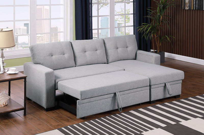 Walker Edison | Linen Pull Out Sectional Sofa with Storage Chaise