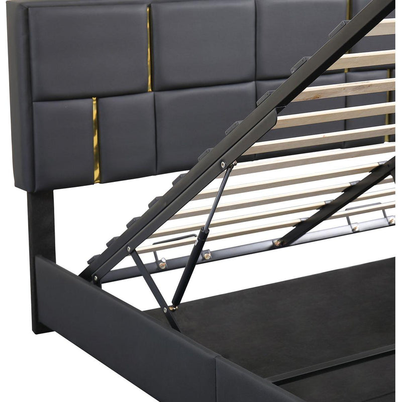 2-Pieces Bedroom Sets,Queen Size Upholstered Platform Bed with Hydraulic Storage System,Storage Ottoman with Metal Legs,Black