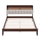 3-Pieces Bedroom Sets,Queen Size Wood Platform Bed and Two Nightstands,Storage Platform bed with USB and LED Lights-Walnut+Beige