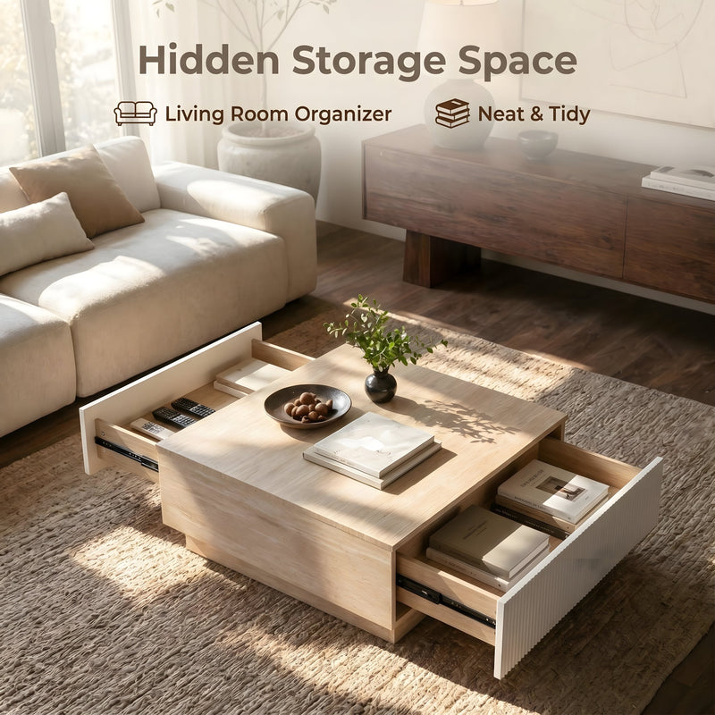 Modern Faux Travertine Coffee Table with 2 Drawers, photo 5 of 7