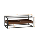 47.24"Rectangle Glass Coffee Table with storage shelf and metal table legs, Home Furniture for Living Room