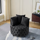 Modern Upholstered Swivel Chair With Button Tufted Design And Movable Wheels by HouseOfZazla