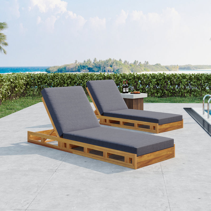 Lounge Chaise Set - Acacia Wood with Water-Resistant Cushions, photo 6 of 10