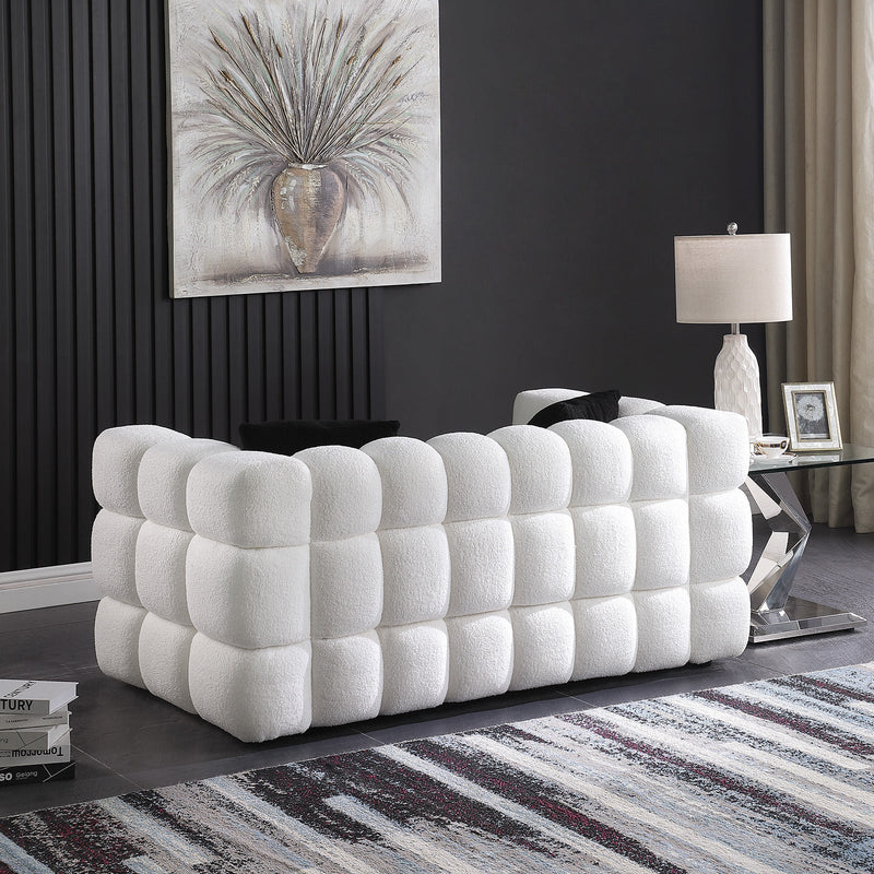 62.2length, 35.83" deepth, human body structure for USA people, marshmallow sofa,boucle sofa, White color,3 seater