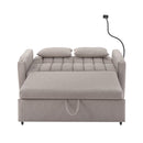 55.9" Convertible Sofa Bed Loveseat Sofa with Three USB Ports, Two Side Pockets, Two Cup Holders and 360Swivel Phone Holder for Living Room, Light Grey