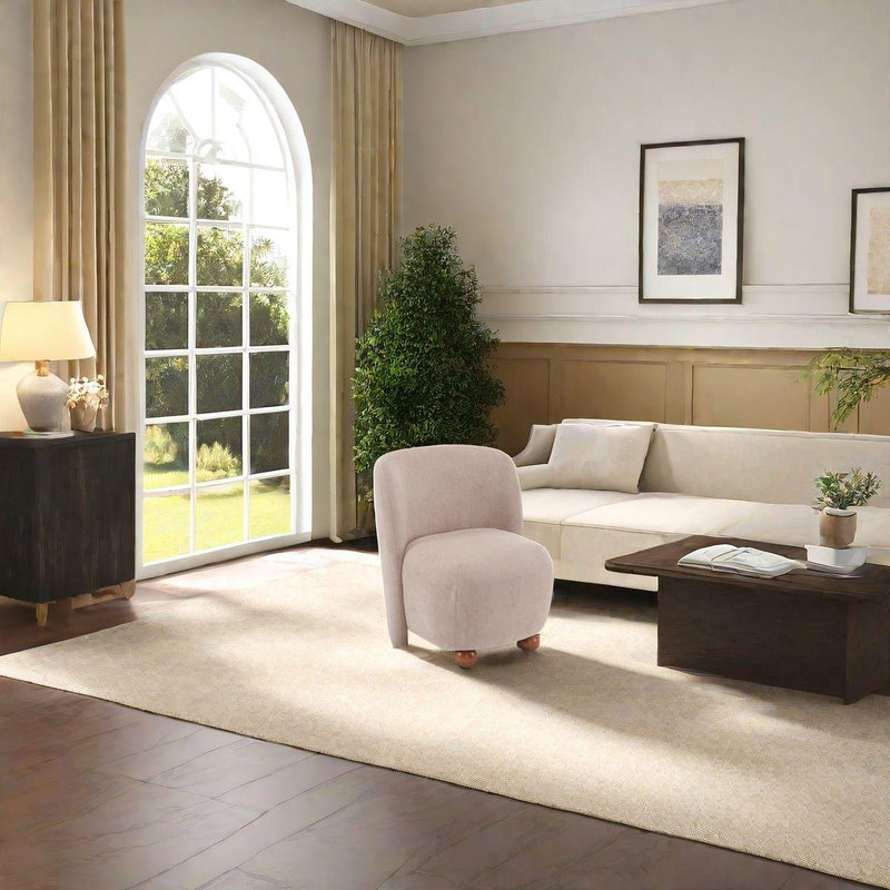 Modern Low Back Accent Chair, Upholstered Armless Living Room Chairs, Round Pine Wood Feet, for Small Living Spaces, Living Room, Bedroom, Balcony, Office, Reading Nook, Khaki