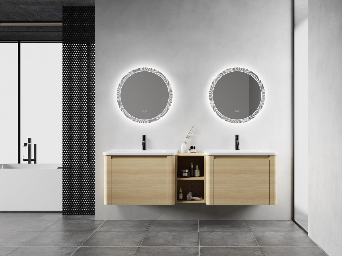 68'' Wall-Mounted Bathroom Vanity with Storage Shelves, photo 2 of 10