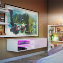 Glitch Floating TV Stand For TVs Up To 60" With RGB Lighting And Sliding Door - White by HouseOfZazla