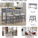 TREXM 4-Piece Dining Table Set for 3, Retro Kitchen Table and Chairs Set with 3 Storage Drawers, Ideal for Small Spaces (Gray)