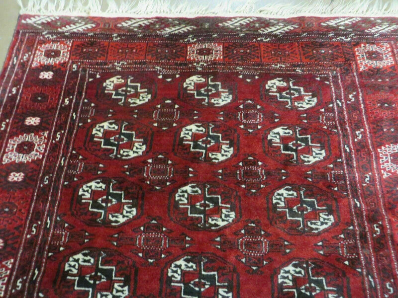 4' 5" X 5' 7" Semi Antique Handmade Afghan Yamud Turkoman Bokhara Wool Rug