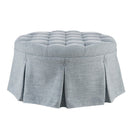 Skirted Tufted Round Ottoman With Button Top - Gray by Unique Piece Furniture