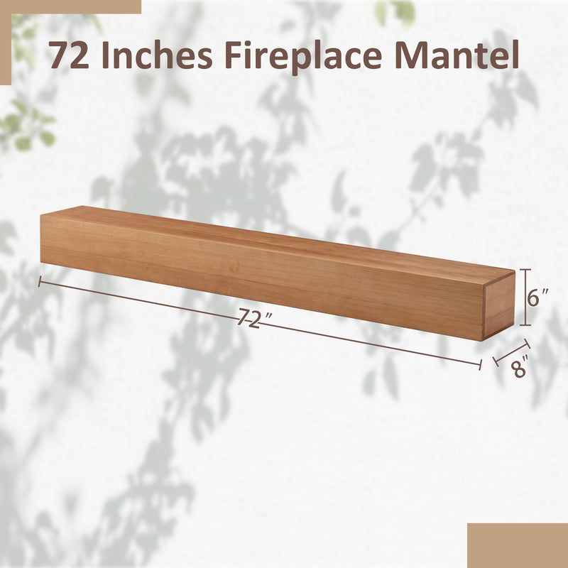 72" Fireplace Mantel Wooden Wall Mounted Floating Shelf 8" Deep Solid Pine Wood,Natural