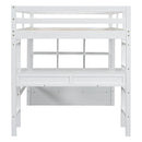 Full Size Loft Bed With Built In Desk, 2 Drawers, Storage Shelves - White by HouseOfZazla