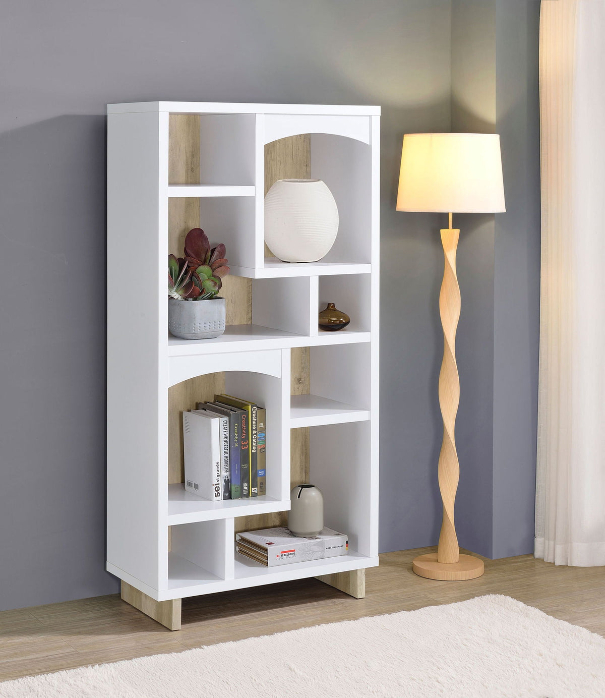Dalton 65-inch 6-shelf Bookcase White and Distressed Pine, photo 7 of 7