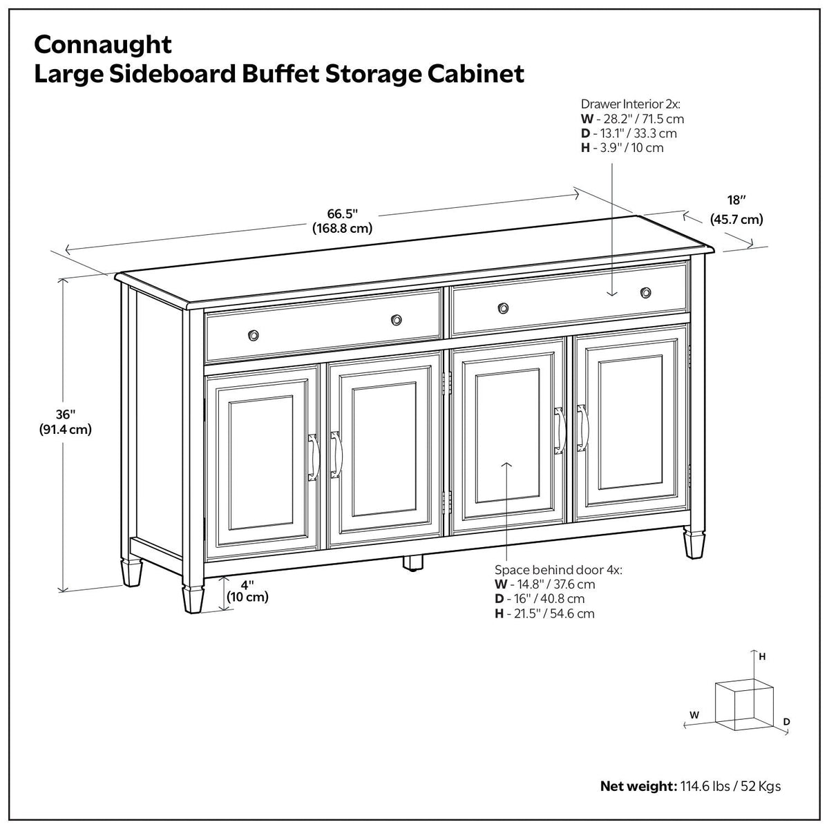 Connaught - Large Sideboard Buffet Storage Cabinet - Brown, photo 4 of 4