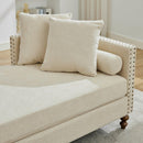 75.2'' Wide Upholstered Chaise Lounge Indoor with Nailheads,Sleeper Sofa Couch With 4 Throw Pillows&2 Bolsters,Daybed with Rubberwood Legs For Living Room,Bedroom, Apartment,Guestroom,Beige Chenille