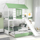 Twin Over Twin House Bunk Bed With Convertible Slide And Trundle - White by HouseOfZazla