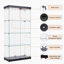 4-Tier Glass Display Cabinet, Double Door Glass Cabinet, Four Partitions, Two Locks, Floor Standing Storage Cabinet for Living Room, Bedroom, Showroom and Office, Black, 31.5"L x 14.2"W x 66.3"H