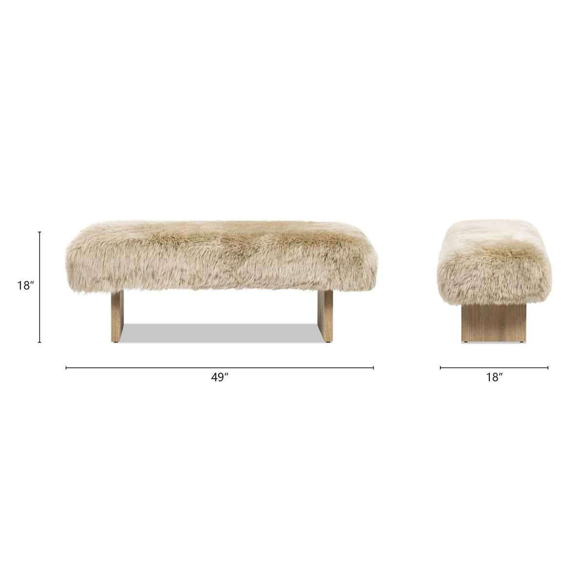 Leda - Sheepskin Fur Rectangular Accent Bench - Natural Blonde, photo 7 of 8
