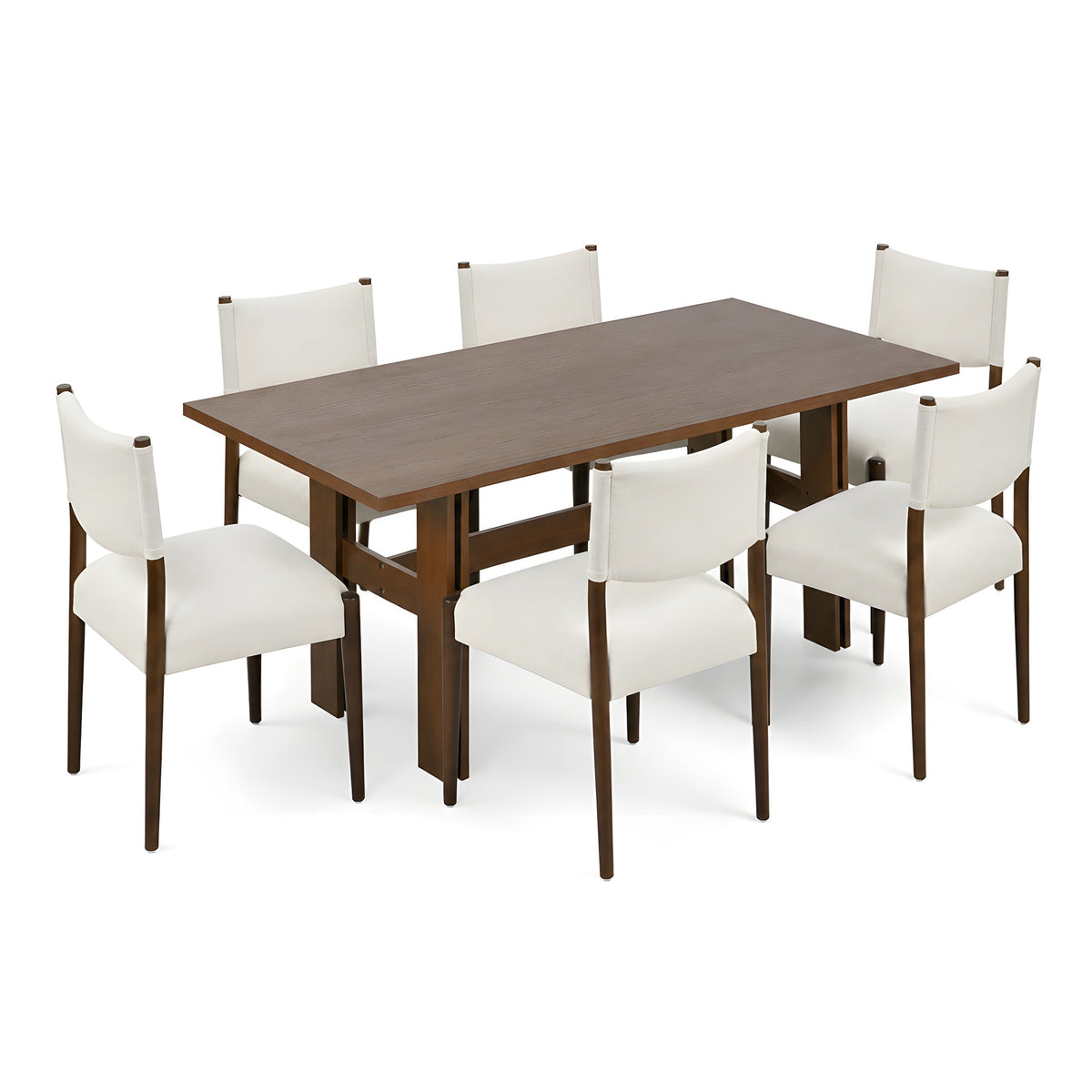 7 Pieces Modern Dining Set, Rustic Farmhouse Solid Wood Kitchen Table Set for 6, photo 2 of 10
