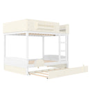 Full Bunk Bed with Trundle, Wood Bunk Bed Frame with Bookshelf