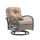 3 Pieces Outdoor Swivel Rocker Patio Chairs, 360 Degree Rocking Patio Conversation Set with Thickened Cushions and Glass Coffee Table for Backyard, Khaki