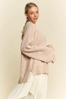 Davi & Dani High-Low Round Neck Drop Shoulder Sweater