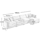 Modern Oversized Modular Cushion Sofa With Ottoman, Low Back, Deep Seating Sofa Set by Unique Piece Furniture