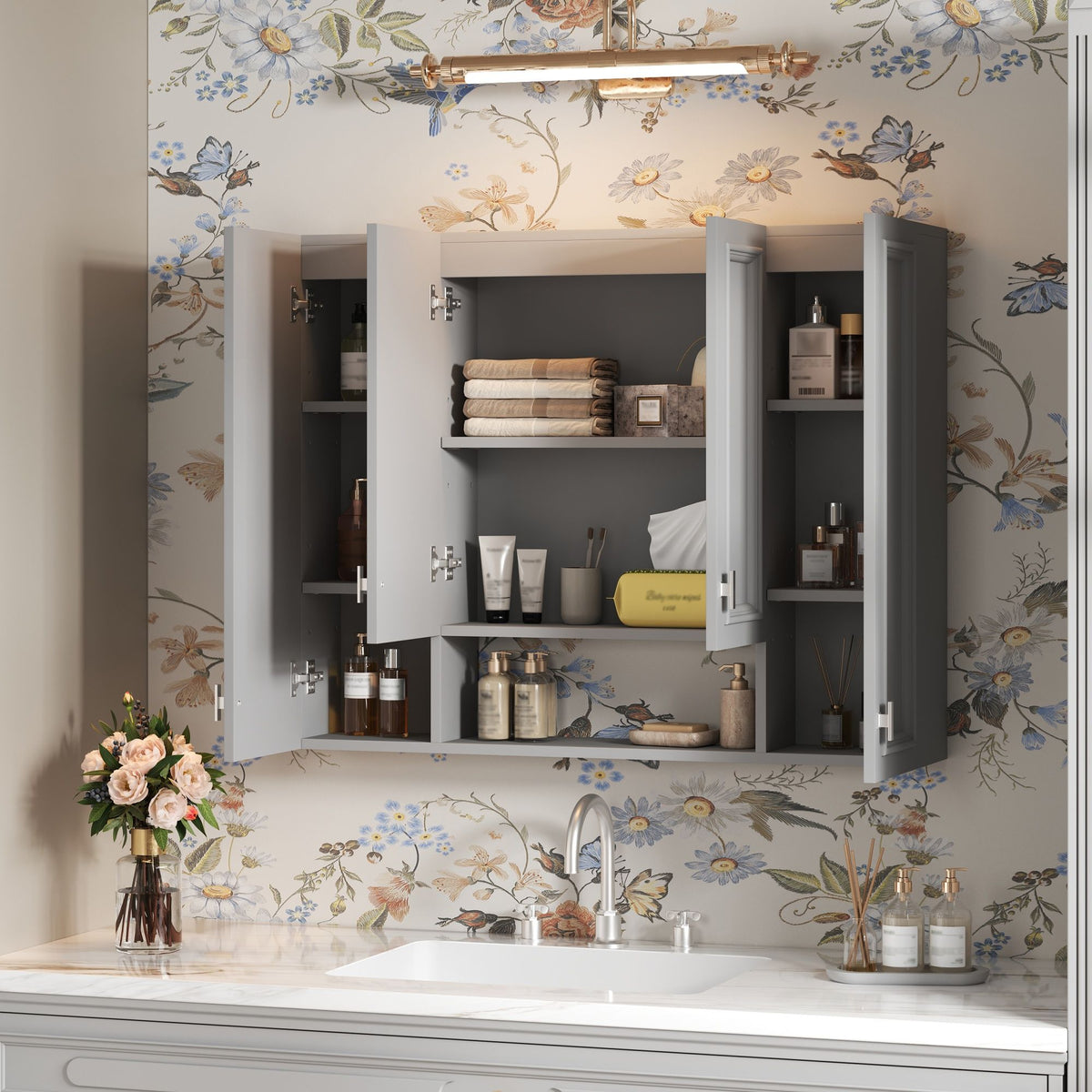 Wall Mounted Bathroom Cabinet With 5 Adjustable Shelves, photo 39 of 40