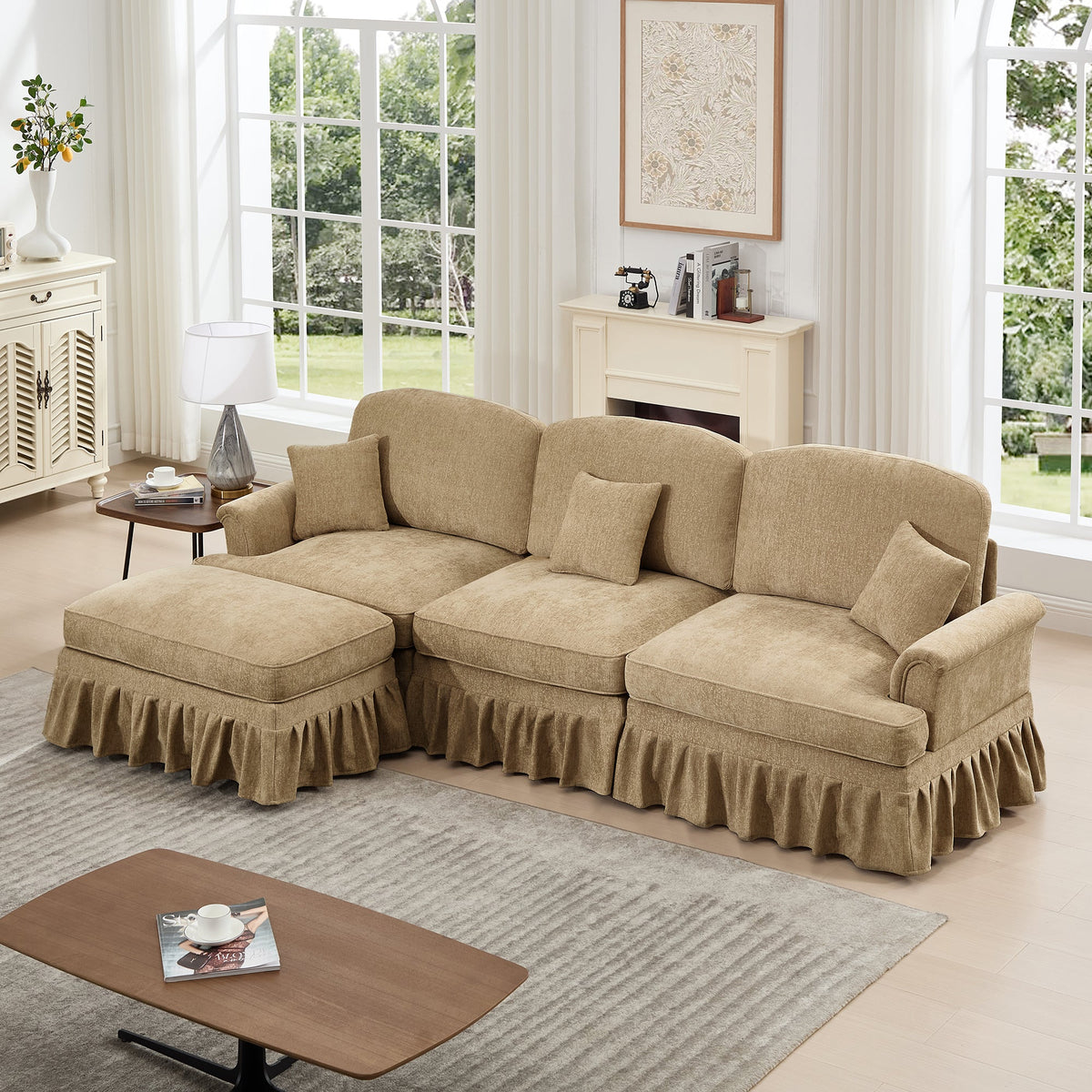 Mid Century Three Seater Modular L Shaped Sectional Couch, photo 2 of 10