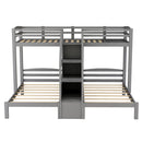 Twin Over Twin & Twin Bunk Bed With Built In Staircase And Storage Drawer - Gray
