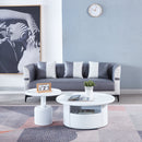 2 Pieces White MDF Round Coffee Table Set for Living Room, Bedroom