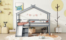 Low Loft House Bed With Slide, Ladder, Safety Guardrails, House Roof Frame by Unique Piece Furniture