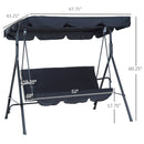 3-Seat Outdoor Patio Swing Chair with Removable Cushion, Steel Frame Stand and Adjustable Tilt Canopy for Patio, Garden, Poolside, Balcony, Backyard, Black