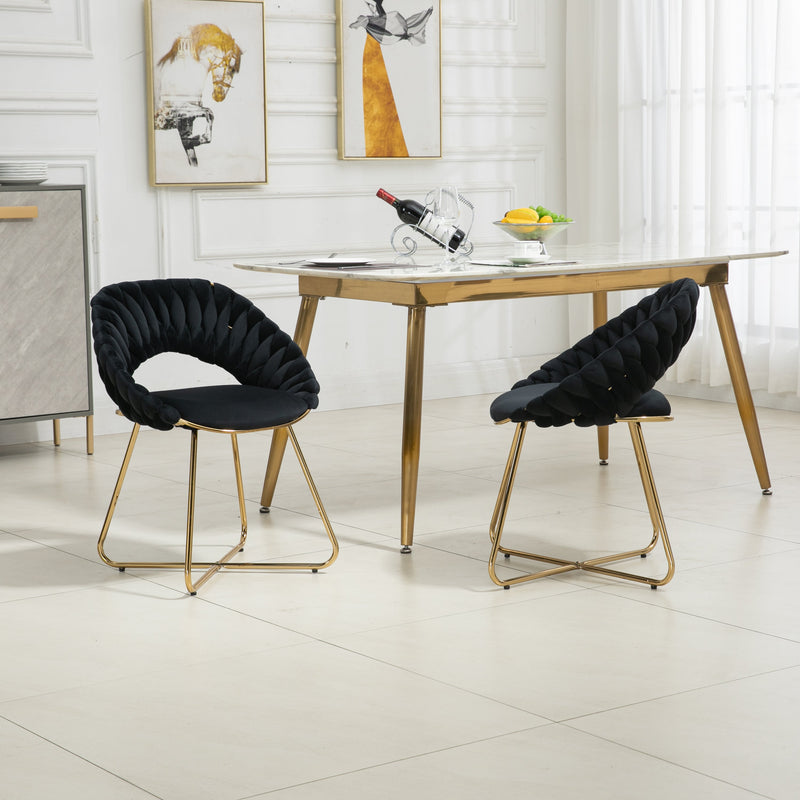 Accent Chairs Set of 2, Velvet Side Chairs with Gold Legs, Mid-Century Upholstered Dining Chairs for Living Room, Kitchen, Bedroom, Beauty Room