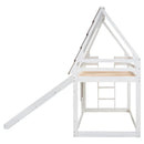 Wood Twin Size House Bunk Bed With Roof, Ladder And Slide - White / Brown by Unique Piece Furniture