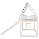 Wood Twin Size House Bunk Bed With Roof, Ladder And Slide - White / Brown by HouseOfZazla