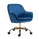360 Dark Blue Velvet Swivel Chair With High Back, Adjustable Working Chair With Golden Color Base
