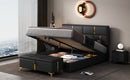 2-Pieces Bedroom Sets,Queen Size Upholstered Platform Bed with Hydraulic Storage System,Storage Ottoman with Metal Legs,Black